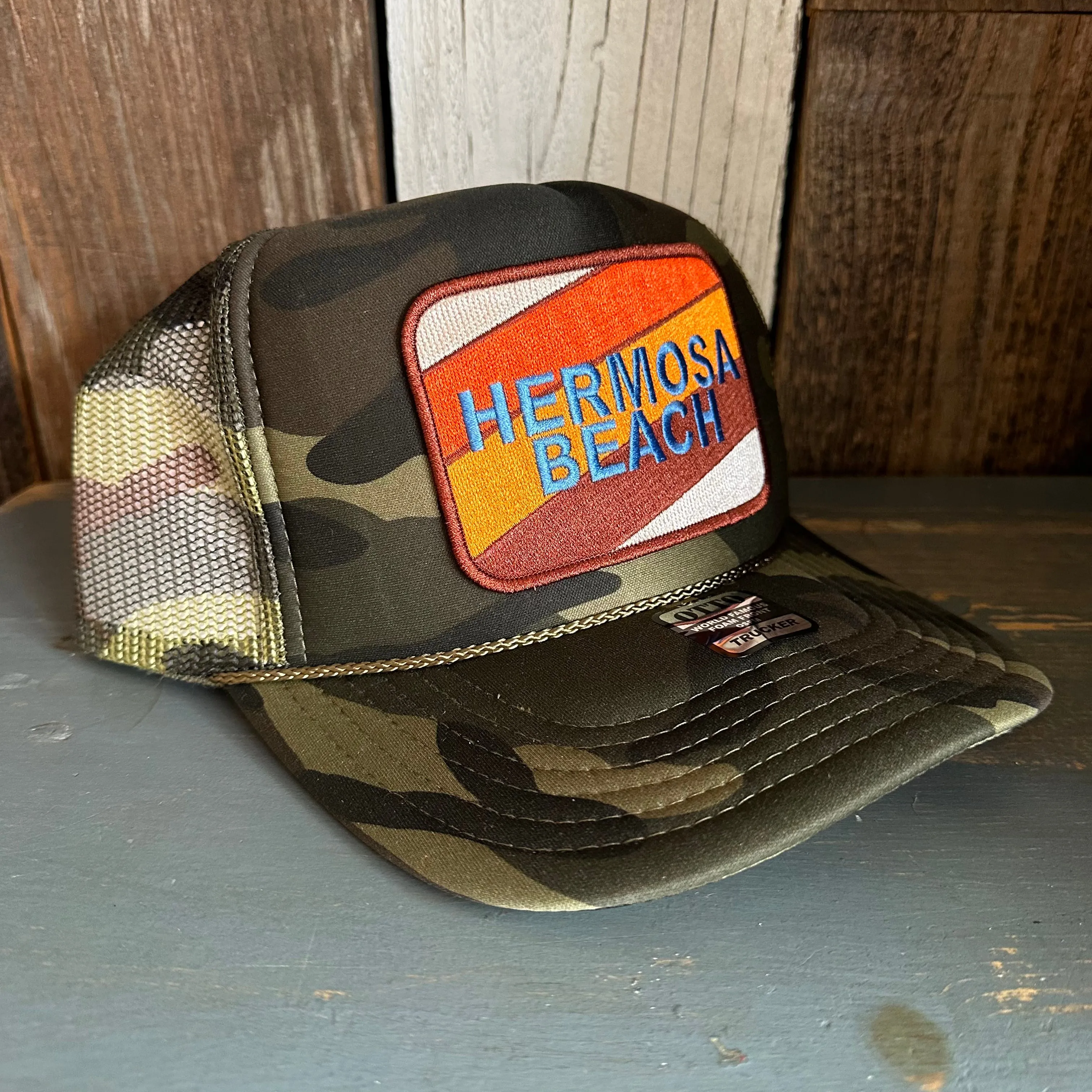 Hermosa Beach GOLF CARTS & YOGA PANTS Trucker Hat - Full Camouflage
