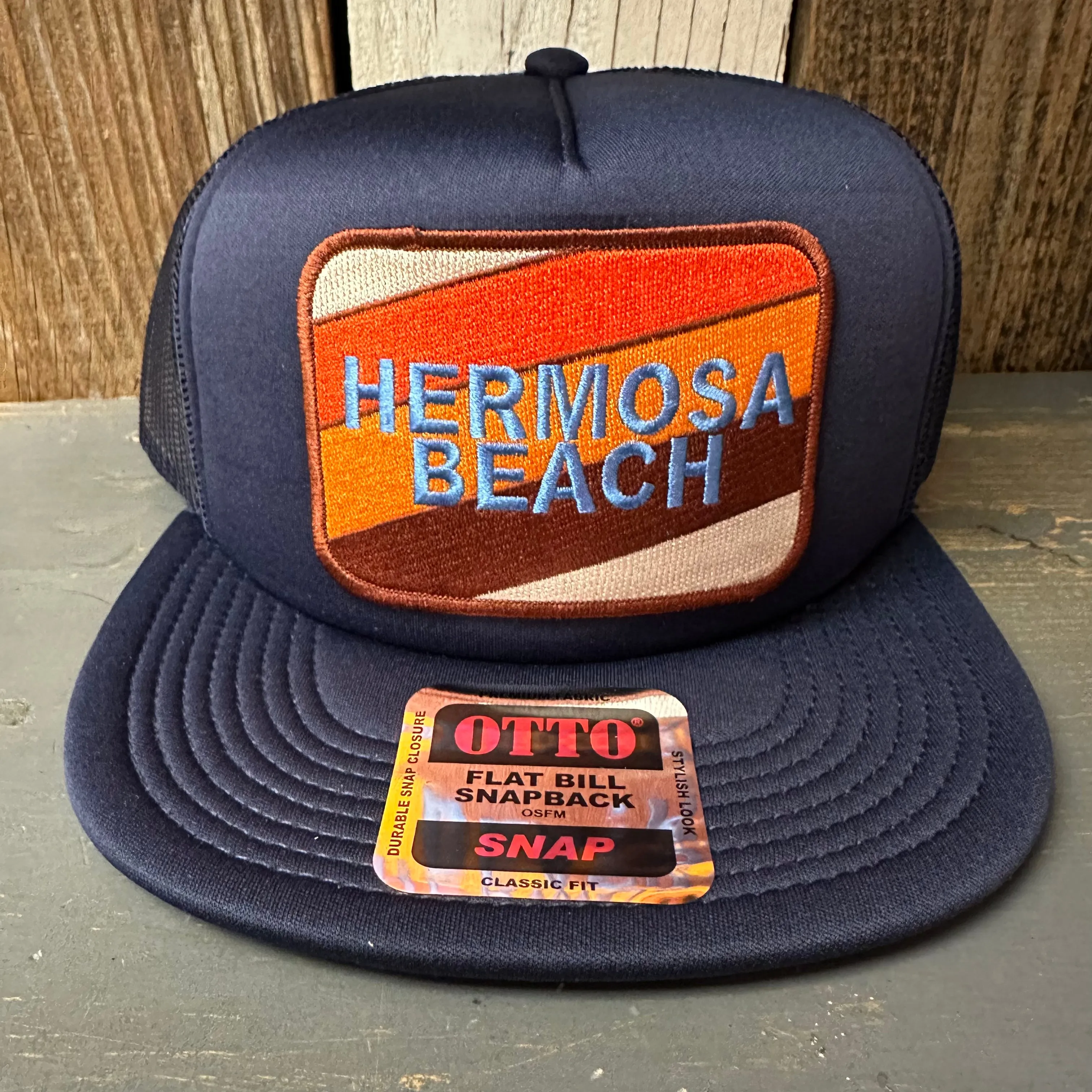 Hermosa Beach GOLF CARTS & YOGAS PANTS Trucker Hat - Navy (Flat Brim)