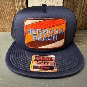 Hermosa Beach GOLF CARTS & YOGAS PANTS Trucker Hat - Navy (Flat Brim)