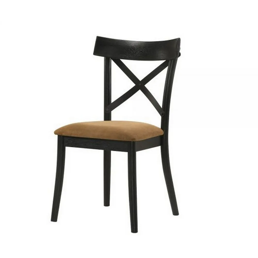 Hilly 21 Inch Dining Chair, Set of 2, Crossbuck Backrest, Brown and Black By Casagear Home