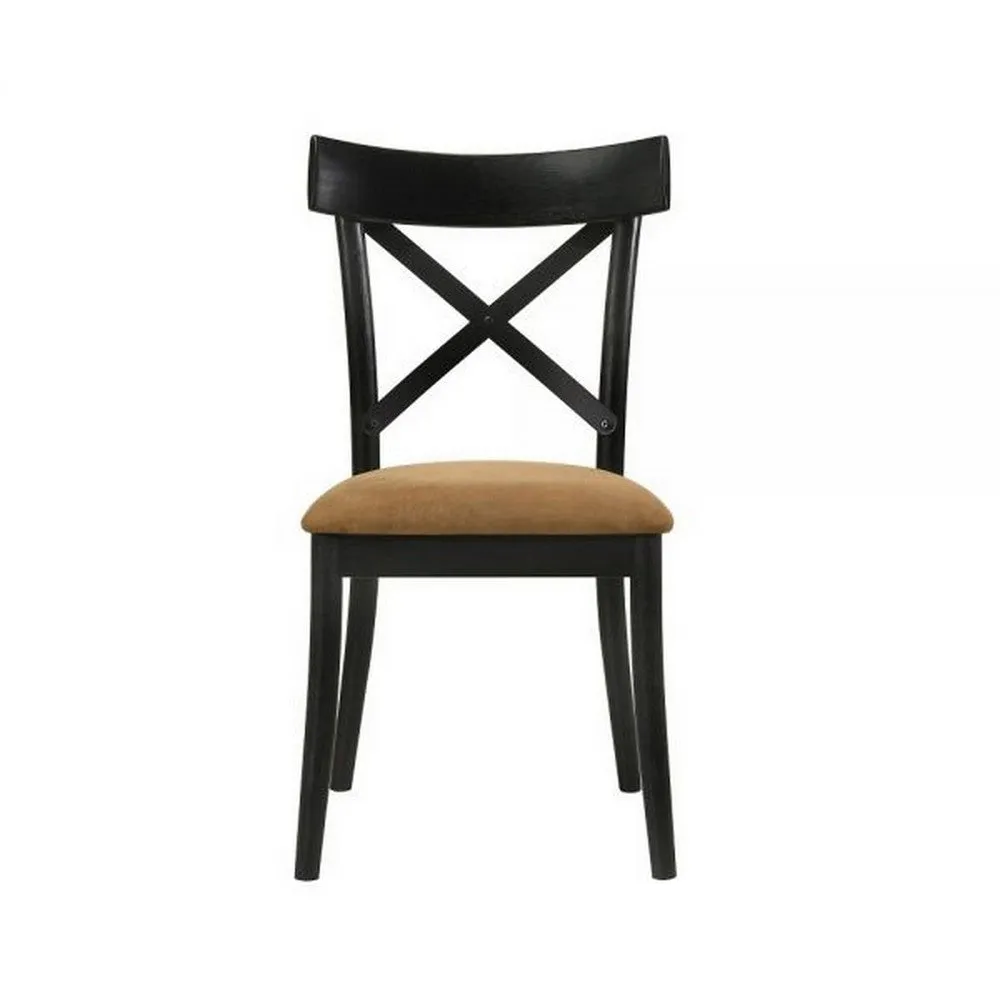 Hilly 21 Inch Dining Chair, Set of 2, Crossbuck Backrest, Brown and Black By Casagear Home