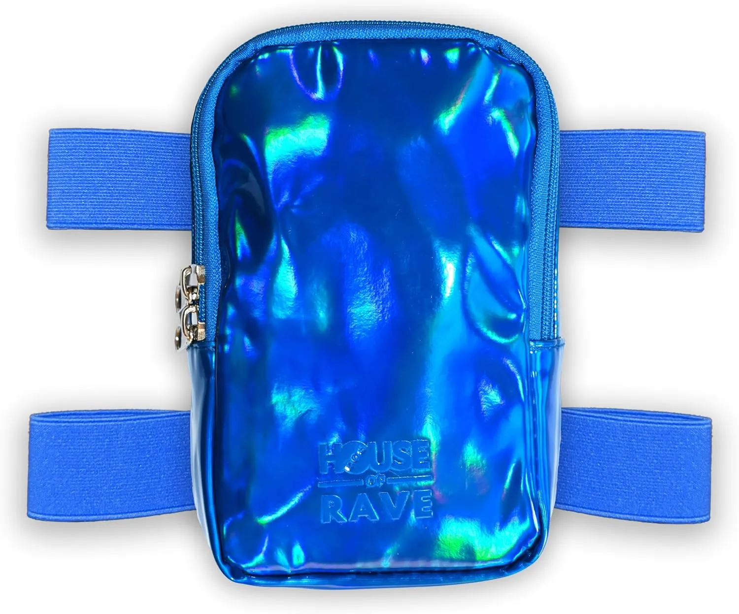 Holographic Thigh Bag No-Slip-Padded Backing - Inner Pockets & Double Zipper Carnival Thigh Bag for Women - Iridescent Leg Bag - Reflective Phone Holder (Blue)