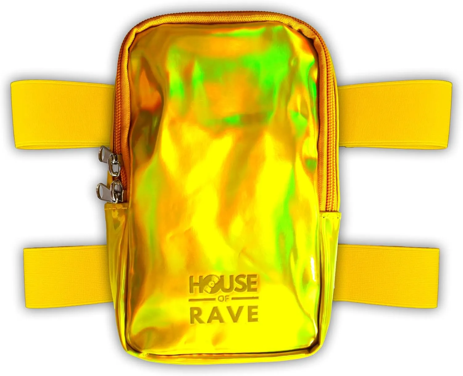 Holographic Thigh Bag No-Slip-Padded Backing - Inner Pockets & Double Zipper Carnival Thigh Bag for Women - Iridescent Leg Bag - Reflective Phone Holder (Gold)
