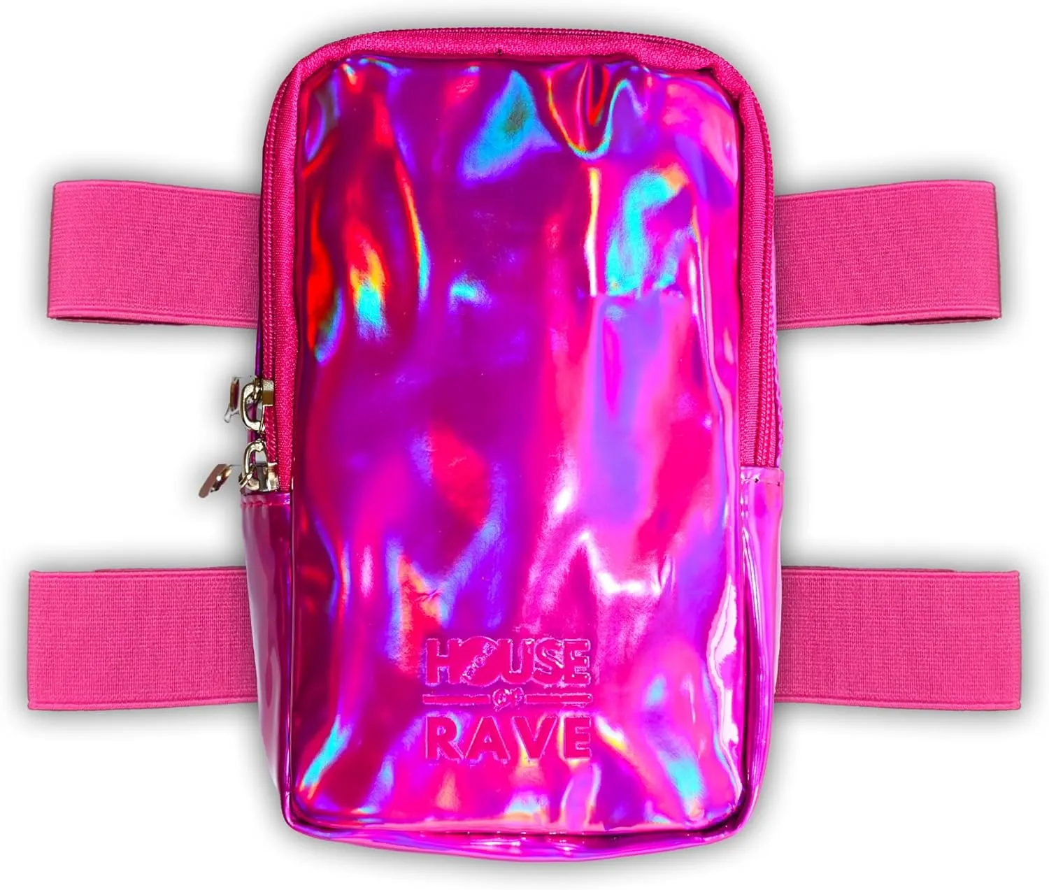 Holographic Thigh Bag No-Slip-Padded Backing - Inner Pockets & Double Zipper Carnival Thigh Bag for Women - Iridescent Leg Bag - Reflective Phone Holder (Pink)