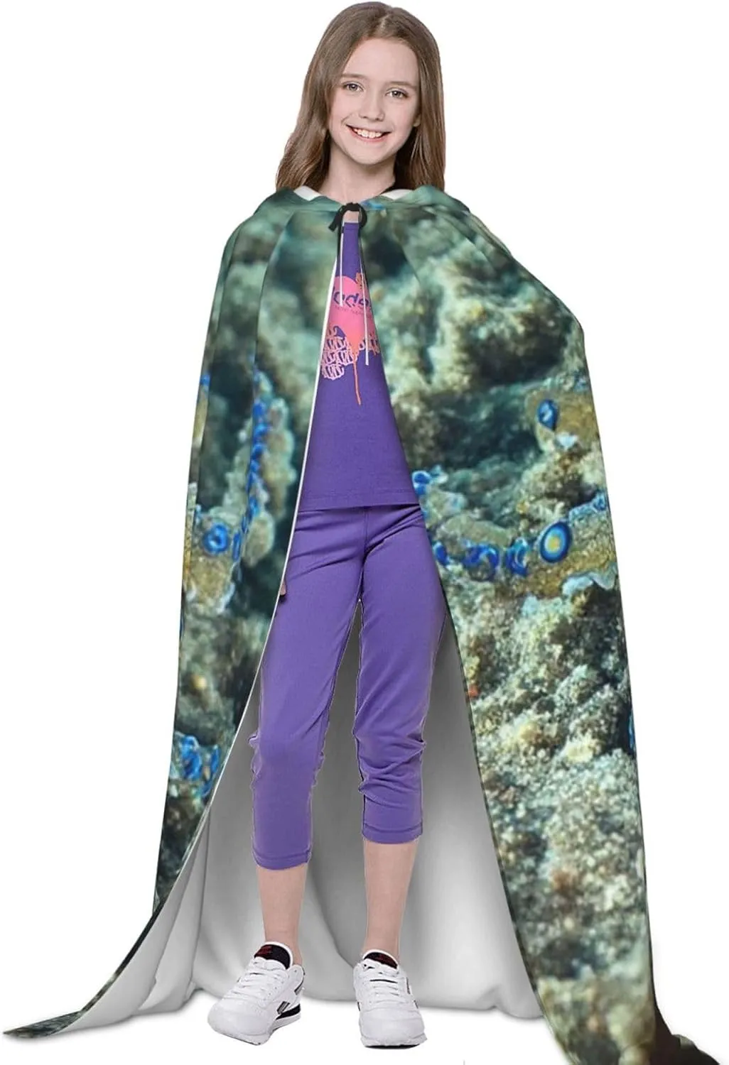 Hooded Cloak Unisex Halloween Hooded Cape Blue Ringed Octopus Hooded Robe Halloween Cloak Cosplay Costumes