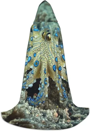 Hooded Cloak Unisex Halloween Hooded Cape Blue Ringed Octopus Hooded Robe Halloween Cloak Cosplay Costumes