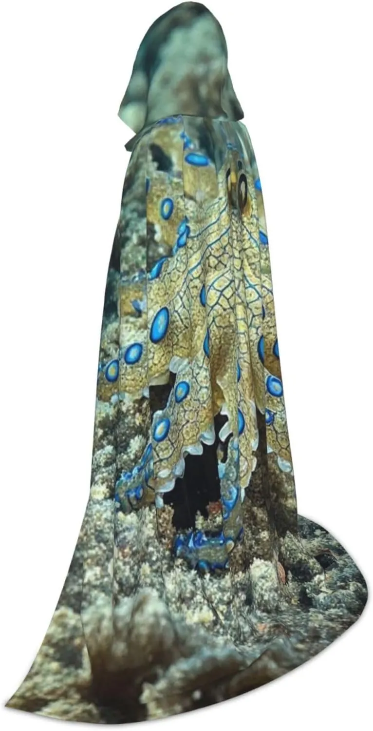 Hooded Cloak Unisex Halloween Hooded Cape Blue Ringed Octopus Hooded Robe Halloween Cloak Cosplay Costumes