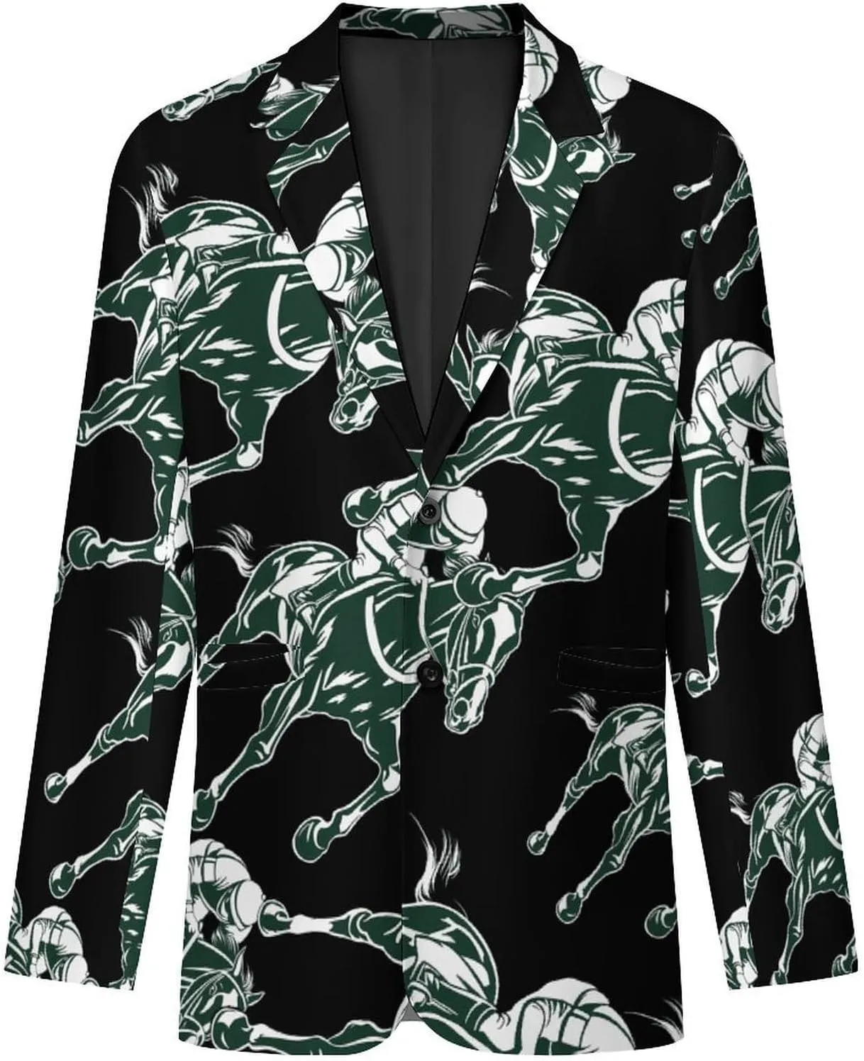 Horse Racing Equestrianism Mens Casual Blazer 2 Button Suit Jacket Business Wedding Party Coat Lightweight Suit Jackets