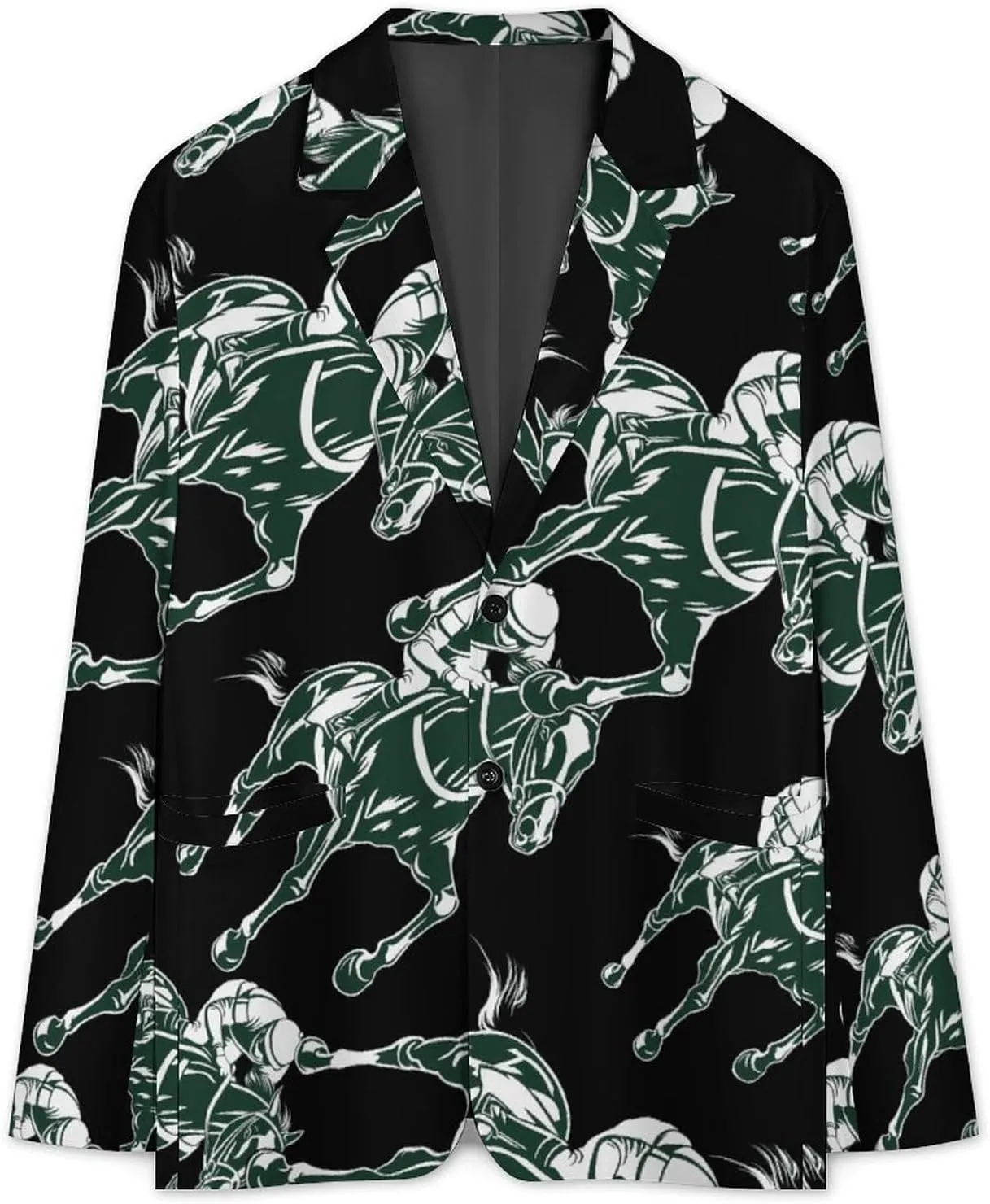 Horse Racing Equestrianism Mens Casual Blazer 2 Button Suit Jacket Business Wedding Party Coat Lightweight Suit Jackets