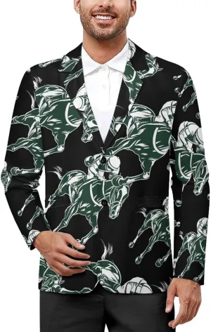 Horse Racing Equestrianism Mens Casual Blazer 2 Button Suit Jacket Business Wedding Party Coat Lightweight Suit Jackets