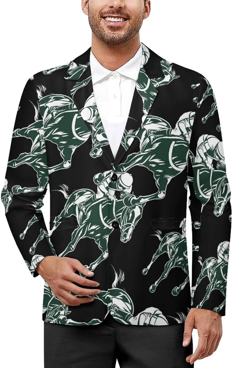 Horse Racing Equestrianism Mens Casual Blazer 2 Button Suit Jacket Business Wedding Party Coat Lightweight Suit Jackets