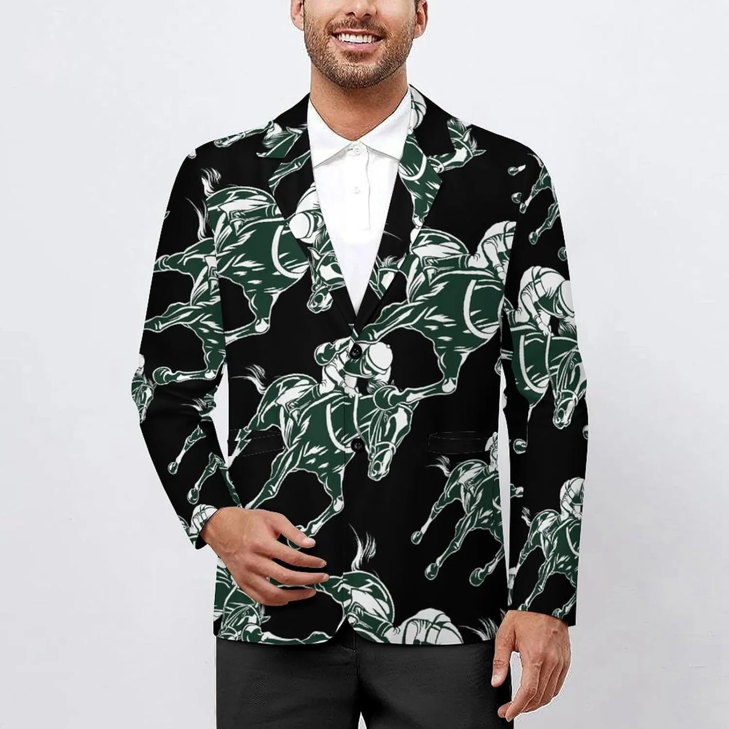 Horse Racing Equestrianism Mens Casual Blazer 2 Button Suit Jacket Business Wedding Party Coat Lightweight Suit Jackets