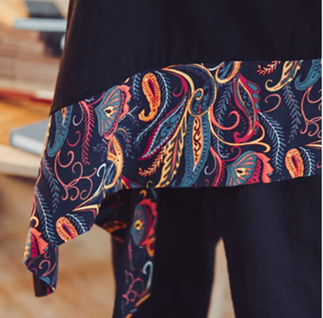 HZCX FASHION Men's Cotton Linen Long Kimono Jackets Open Front Cardigan Cloak