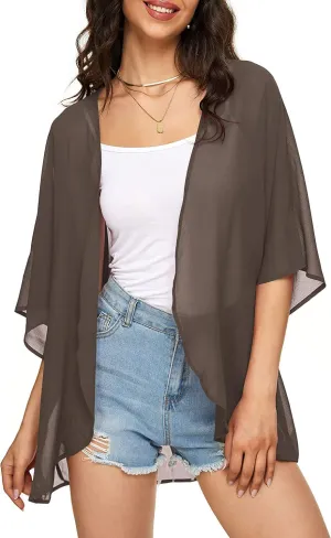 Indian Trendy Women's Solid Puff Sleeve Kimono Cardigan Loose Cover Up Casual Blouse Top Chiffon