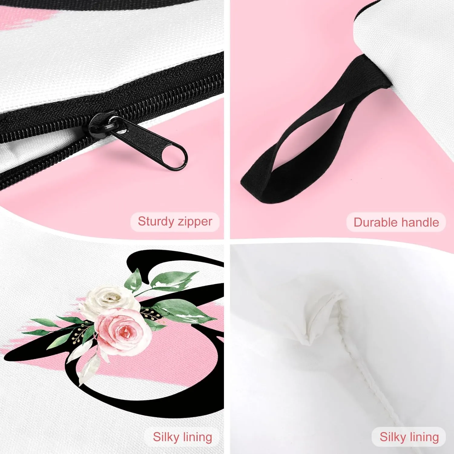 Initial Monogram Personalized Makeup Bag, Bride Bridesmaid Cosmetic Bag, Portable Cosmetic Bag Toiletry Bag Travel Bag Birthday Gifts for Women Girl, Personalized Cosmetic Bag for Women (B)