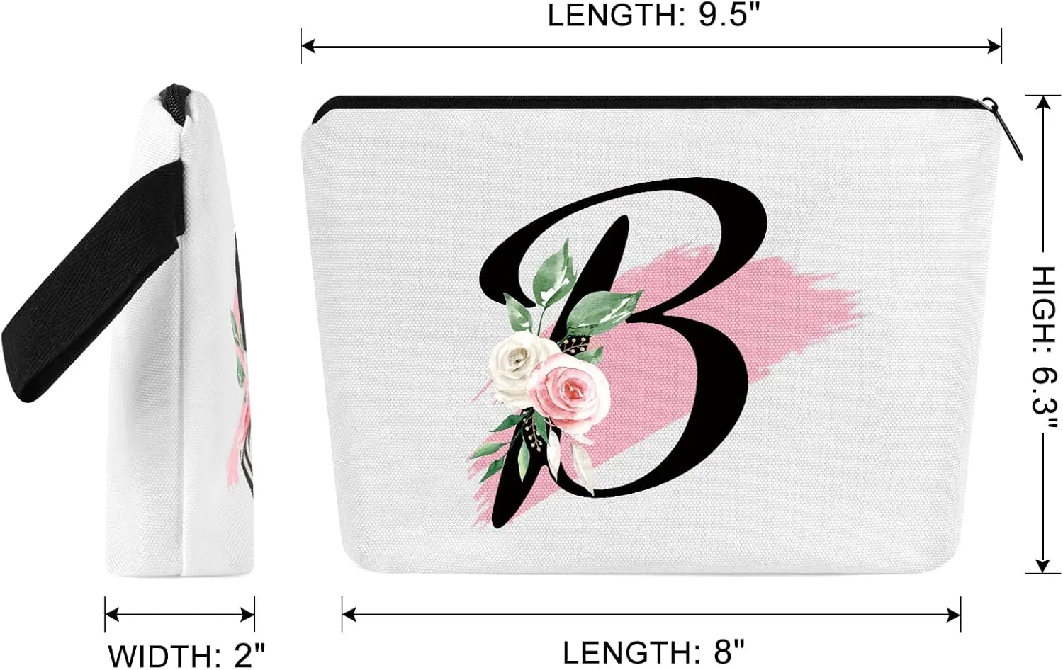 Initial Monogram Personalized Makeup Bag, Bride Bridesmaid Cosmetic Bag, Portable Cosmetic Bag Toiletry Bag Travel Bag Birthday Gifts for Women Girl, Personalized Cosmetic Bag for Women (B)