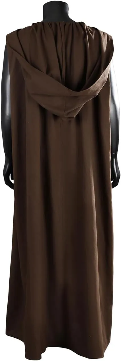Jedi Cosplay Costume Mens Brown Sleeveless Hooded Cloak Robe Knight Anakin Halloween Outfit Wizard Uniform Suit