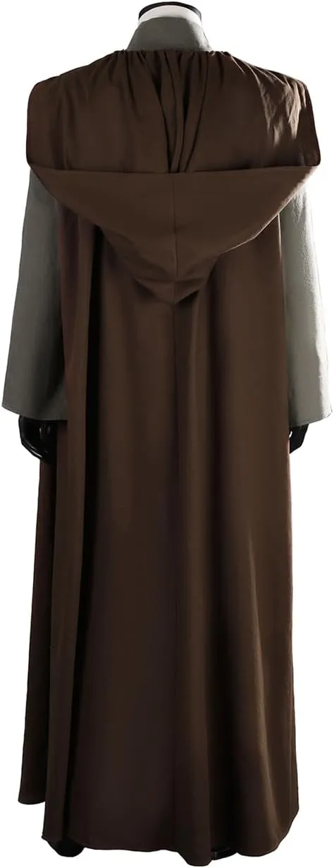 Jedi Cosplay Costume Mens Brown Sleeveless Hooded Cloak Robe Knight Anakin Halloween Outfit Wizard Uniform Suit