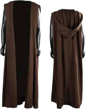 Jedi Cosplay Costume Mens Brown Sleeveless Hooded Cloak Robe Knight Anakin Halloween Outfit Wizard Uniform Suit