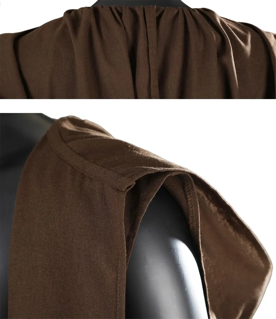 Jedi Cosplay Costume Mens Brown Sleeveless Hooded Cloak Robe Knight Anakin Halloween Outfit Wizard Uniform Suit