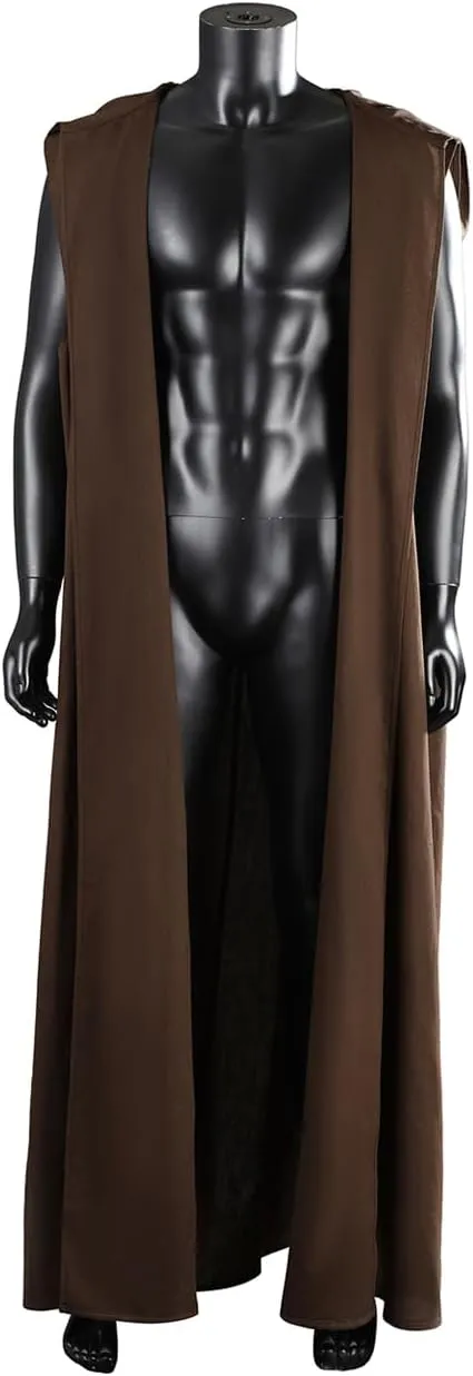 Jedi Cosplay Costume Mens Brown Sleeveless Hooded Cloak Robe Knight Anakin Halloween Outfit Wizard Uniform Suit