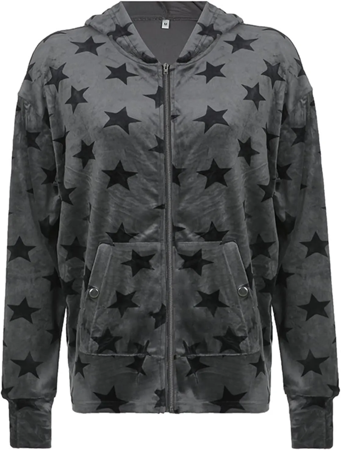 Karwuiio Women Y2k Zip Up Hoodies Star Graphic Long Sleeve Jackets Hip Hop Harajuku Oversized Hooded Sweatshirt