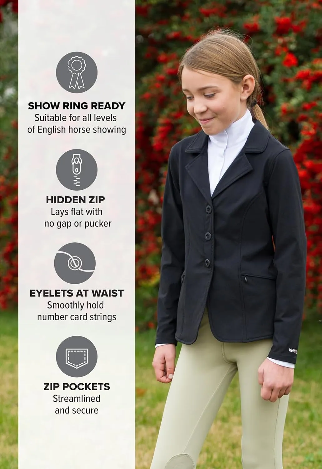 Kerrits Kids Equestrian Stretch Competitor Coat  Lightweight, Machine Washable Kids English Horse Show Jacket