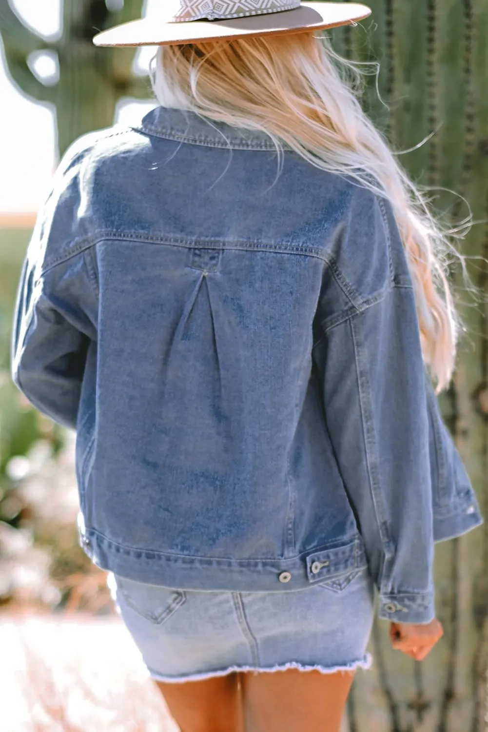 KevaMolly Womens Denim Jacket Long Sleeve Washed Oversize Pocketed Denim Jacket Pocket Casual Daily Coat