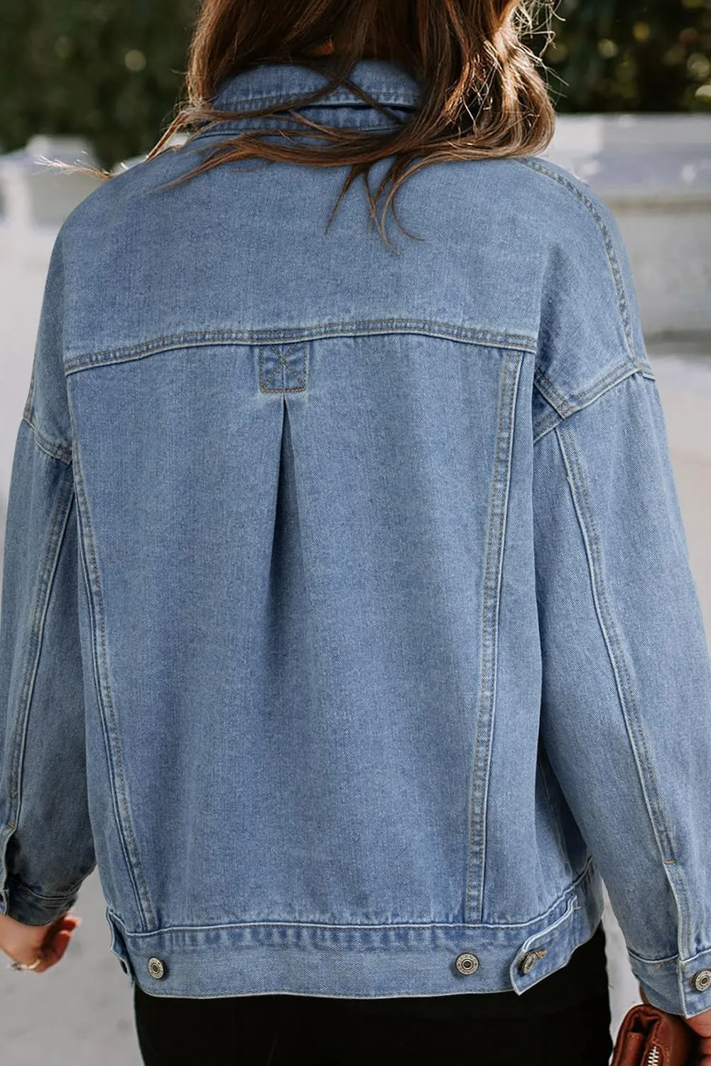 KevaMolly Womens Denim Jacket Long Sleeve Washed Oversize Pocketed Denim Jacket Pocket Casual Daily Coat