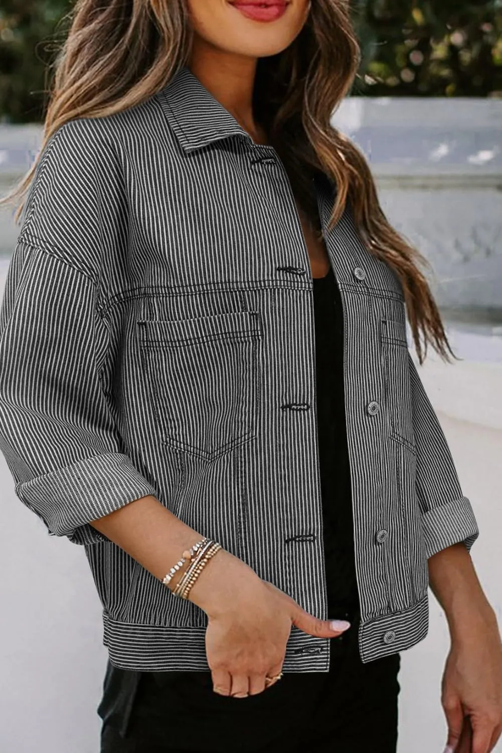KevaMolly Womens Denim Jacket Long Sleeve Washed Oversize Pocketed Denim Jacket Pocket Casual Daily Coat
