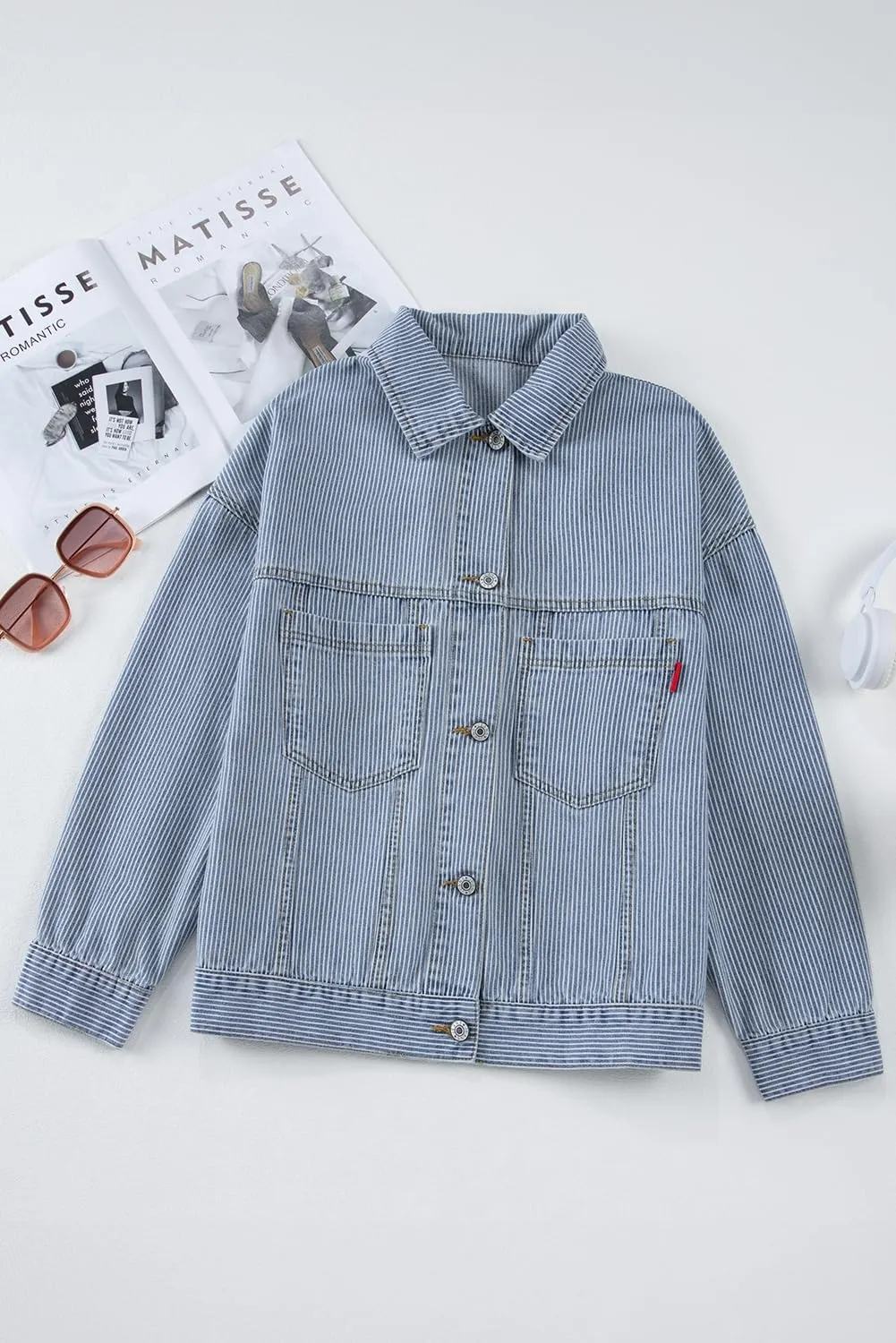 KevaMolly Womens Denim Jacket Long Sleeve Washed Oversize Pocketed Denim Jacket Pocket Casual Daily Coat