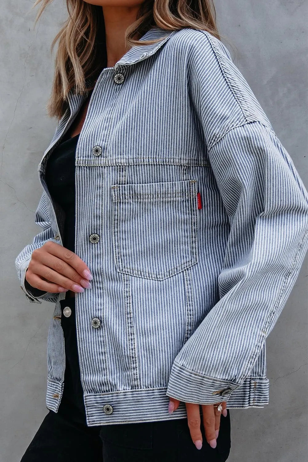 KevaMolly Womens Denim Jacket Long Sleeve Washed Oversize Pocketed Denim Jacket Pocket Casual Daily Coat