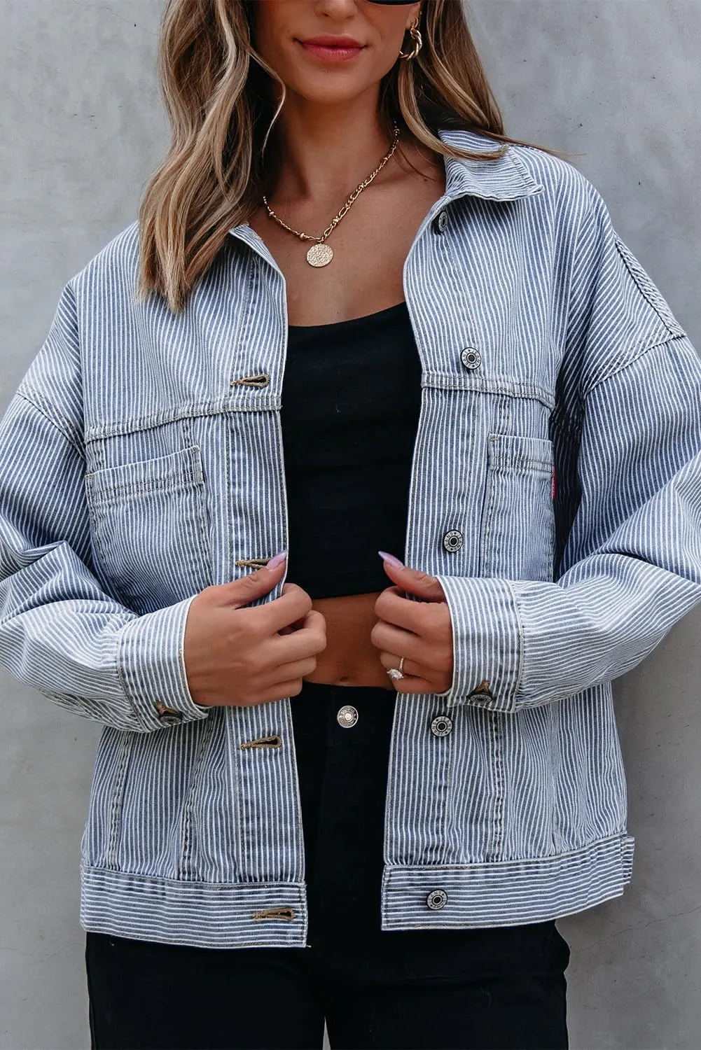 KevaMolly Womens Denim Jacket Long Sleeve Washed Oversize Pocketed Denim Jacket Pocket Casual Daily Coat