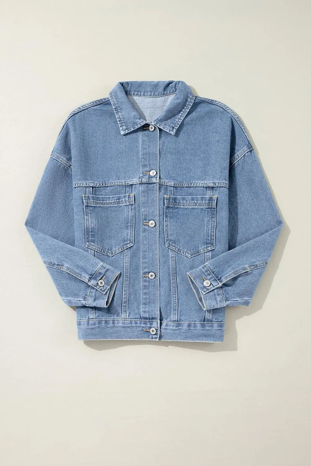 KevaMolly Womens Denim Jacket Long Sleeve Washed Oversize Pocketed Denim Jacket Pocket Casual Daily Coat