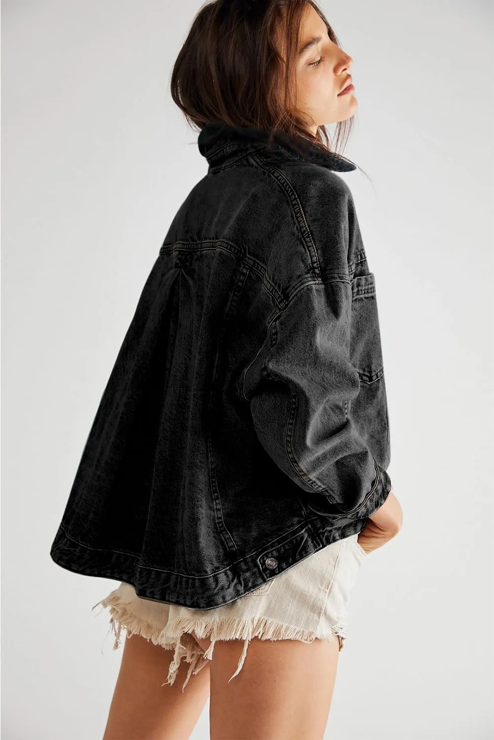 KevaMolly Womens Denim Jacket Long Sleeve Washed Oversize Pocketed Denim Jacket Pocket Casual Daily Coat