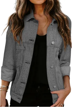 KevaMolly Womens Denim Jacket Long Sleeve Washed Oversize Pocketed Denim Jacket Pocket Casual Daily Coat