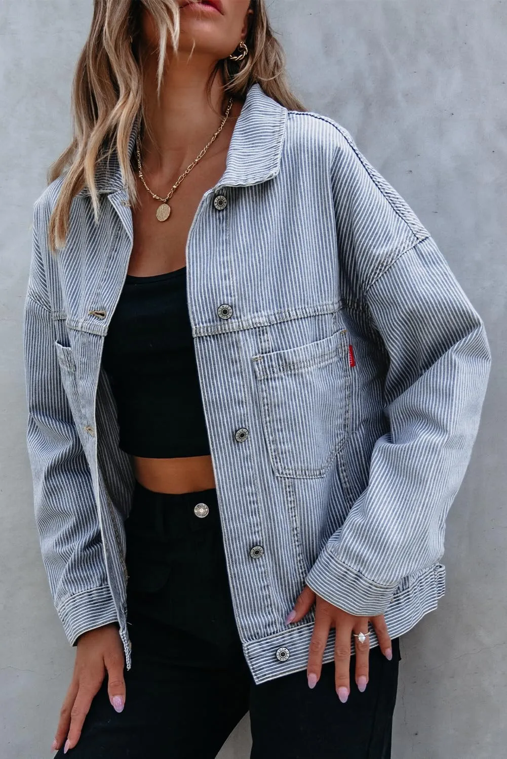 KevaMolly Womens Denim Jacket Long Sleeve Washed Oversize Pocketed Denim Jacket Pocket Casual Daily Coat