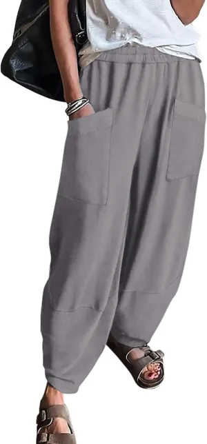 KIRUNDO Wide Leg Pants Woman Elastic Waist 2025 Spring Summer Casual Baggy Stretchy Comfy Harem Lounge Pants with Pockets