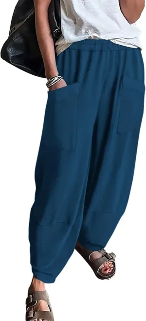 KIRUNDO Wide Leg Pants Woman Elastic Waist 2025 Spring Summer Casual Baggy Stretchy Comfy Harem Lounge Pants with Pockets