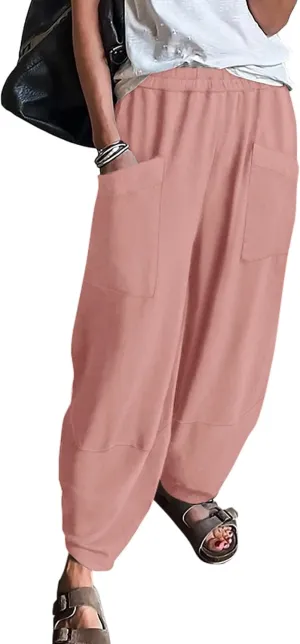 KIRUNDO Wide Leg Pants Woman Elastic Waist 2025 Spring Summer Casual Baggy Stretchy Comfy Harem Lounge Pants with Pockets