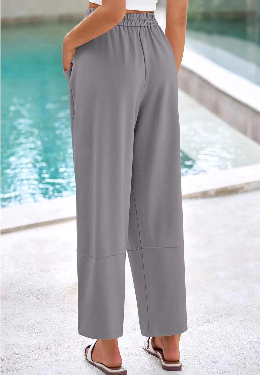 KIRUNDO Wide Leg Pants Woman Elastic Waist 2025 Spring Summer Casual Baggy Stretchy Comfy Harem Lounge Pants with Pockets