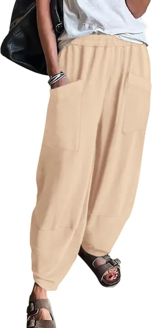 KIRUNDO Wide Leg Pants Woman Elastic Waist 2025 Spring Summer Casual Baggy Stretchy Comfy Harem Lounge Pants with Pockets