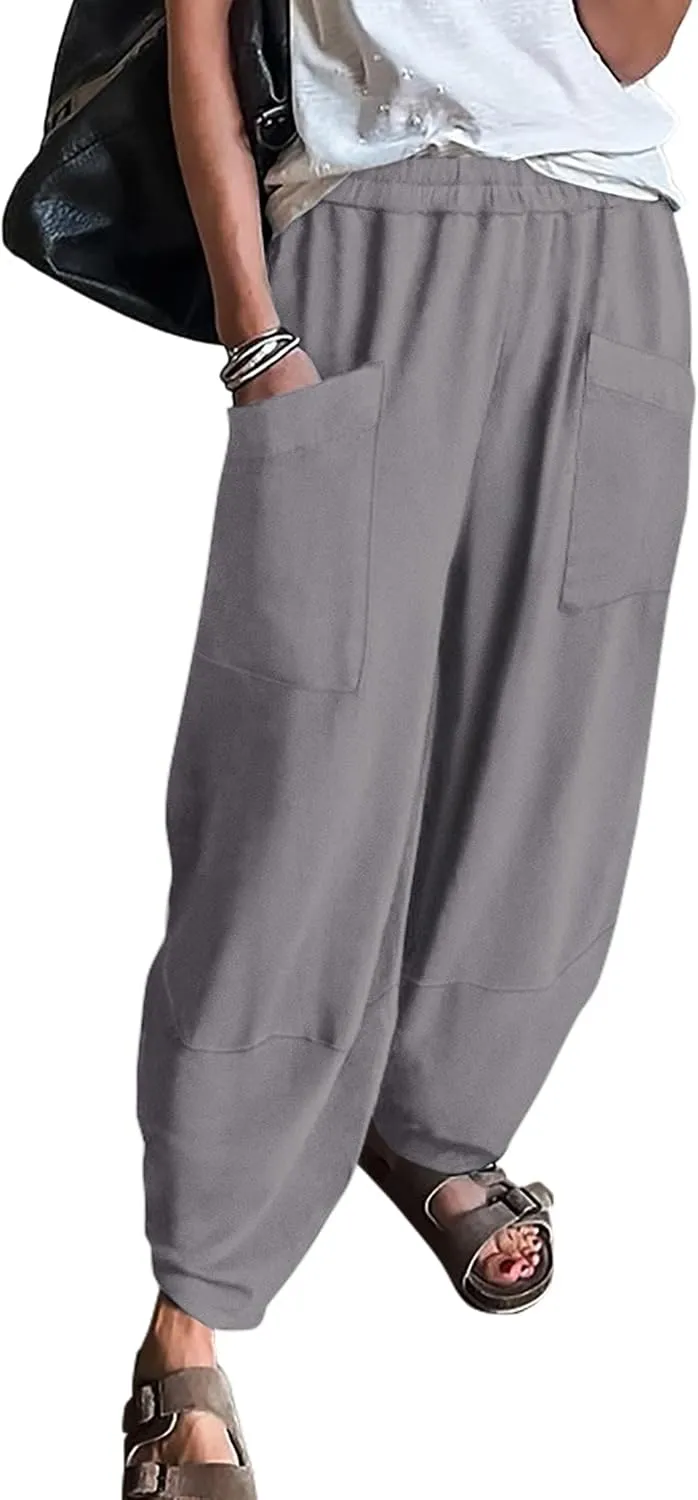 KIRUNDO Wide Leg Pants Woman Elastic Waist 2025 Spring Summer Casual Baggy Stretchy Comfy Harem Lounge Pants with Pockets