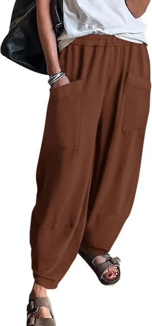 KIRUNDO Wide Leg Pants Woman Elastic Waist 2025 Spring Summer Casual Baggy Stretchy Comfy Harem Lounge Pants with Pockets