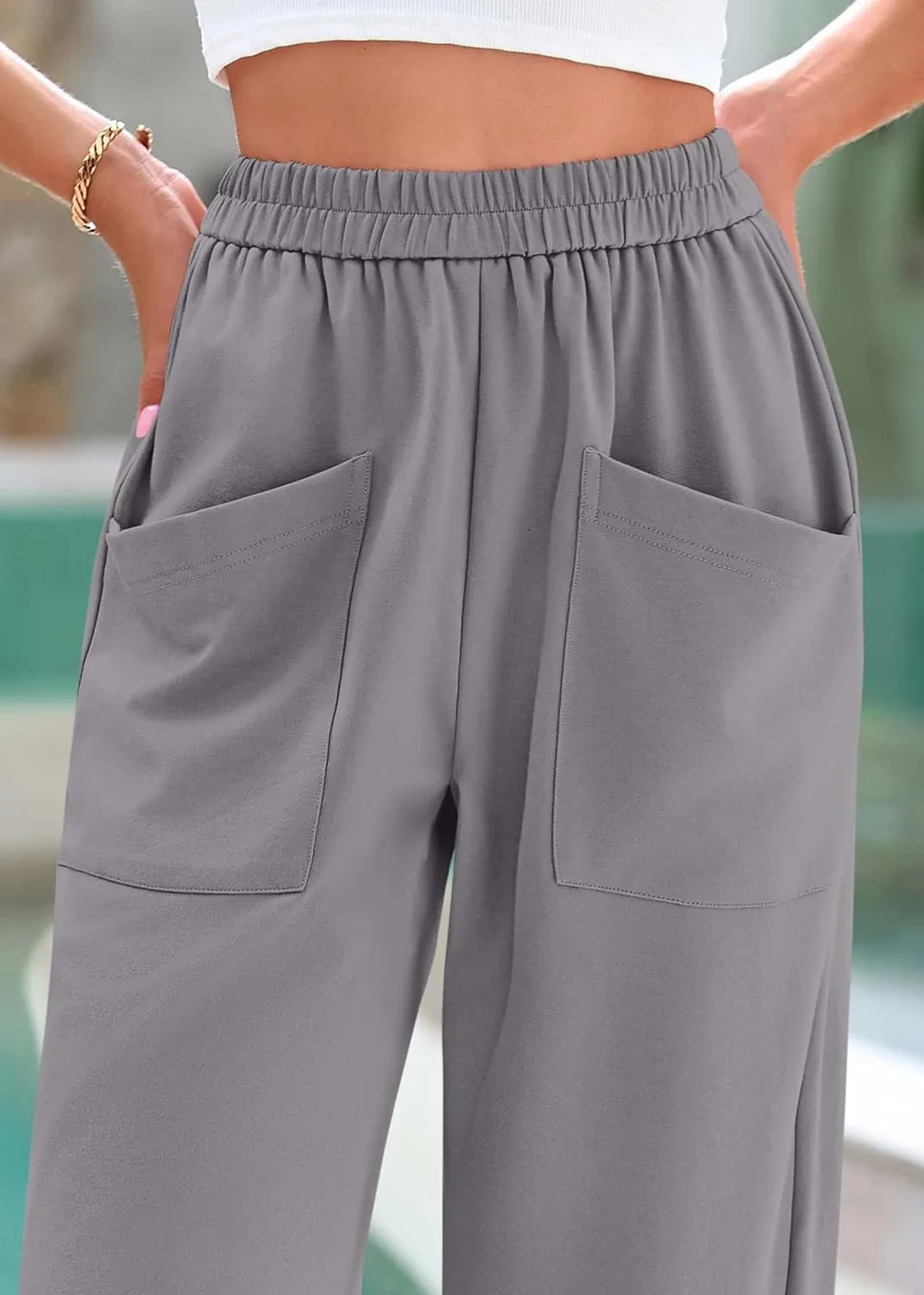 KIRUNDO Wide Leg Pants Woman Elastic Waist 2025 Spring Summer Casual Baggy Stretchy Comfy Harem Lounge Pants with Pockets