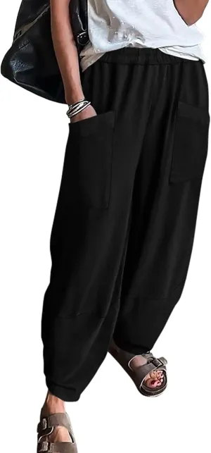 KIRUNDO Wide Leg Pants Woman Elastic Waist 2025 Spring Summer Casual Baggy Stretchy Comfy Harem Lounge Pants with Pockets