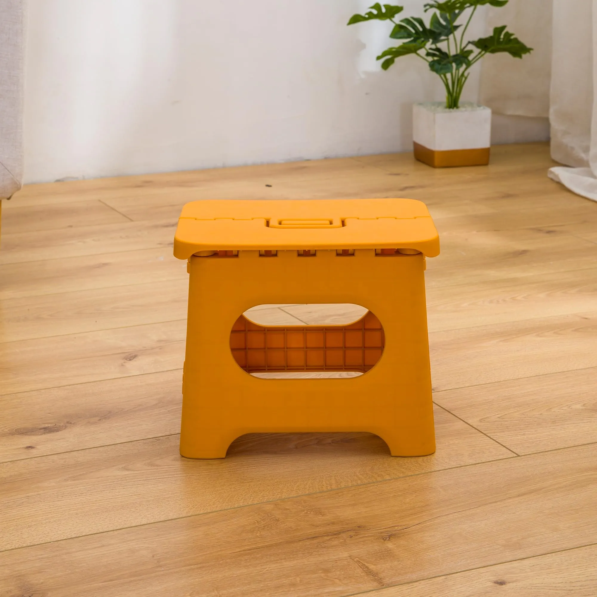 Kuber Industries (Set of 2) Small Folding Stool for Sitting - Plastic Foldable & Portable Step Stool for Kids - Orange