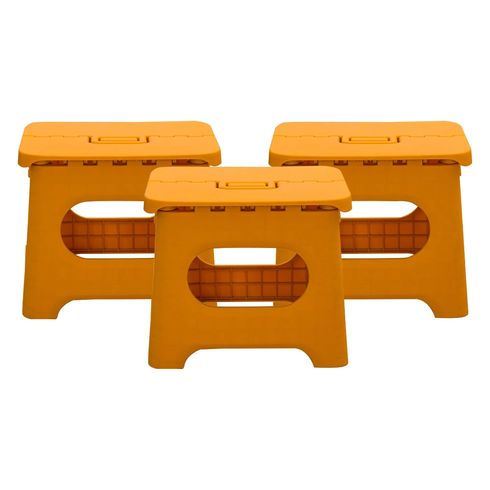Kuber Industries (Set of 3) Small Folding Stool for Sitting - Plastic Foldable & Portable Step Stool for Kids - Orange