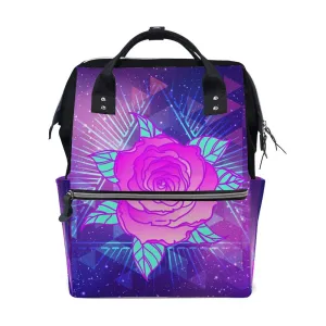 Kuizee Diaper Bag Backpack Multipurpose Bag Retro Vintage Abstract Rose Flower Futuristic Colorful Mutispandex Casual Daypack Mummy Bag Maternity Bag 15.7Inch