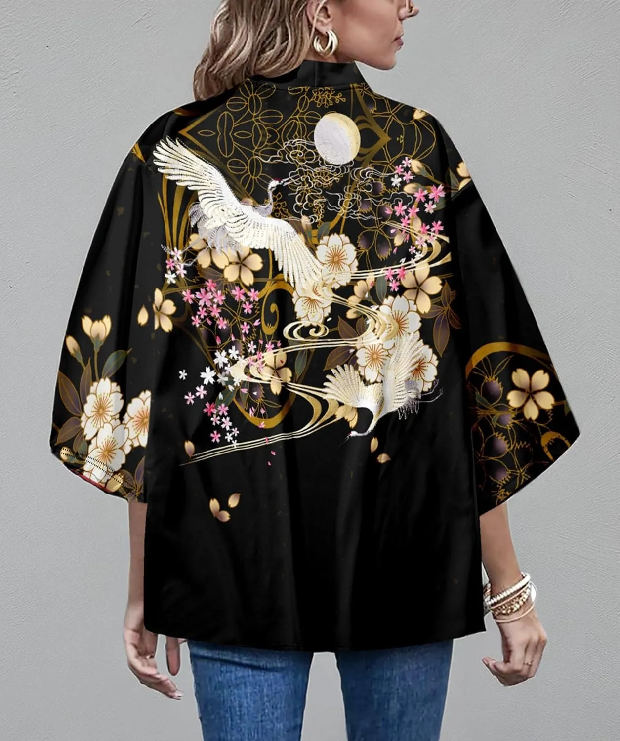 LAI MENG FIVE CATS Women's Summer Cardigan Lightweight Kimono Floral Print Loose Cover up Casual Tops